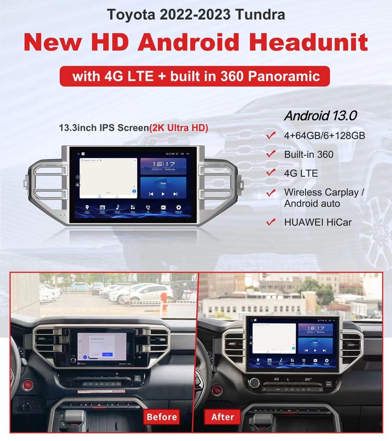 13.3" Android 13 Fast boot Navigation Radio for 2022 - 2023 Toyota Tundra-Phoenix Automotive