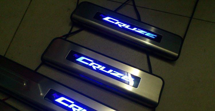 New LED Illuminated Stainless Steel Kick Plate Scuff Plate Set for Chevy Cruze 2009-2015-Phoenix Automotive