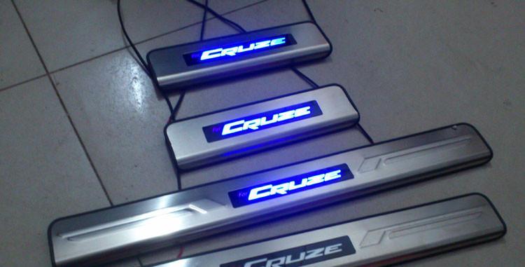 New LED Illuminated Stainless Steel Kick Plate Scuff Plate Set for Chevy Cruze 2009-2015-Phoenix Automotive